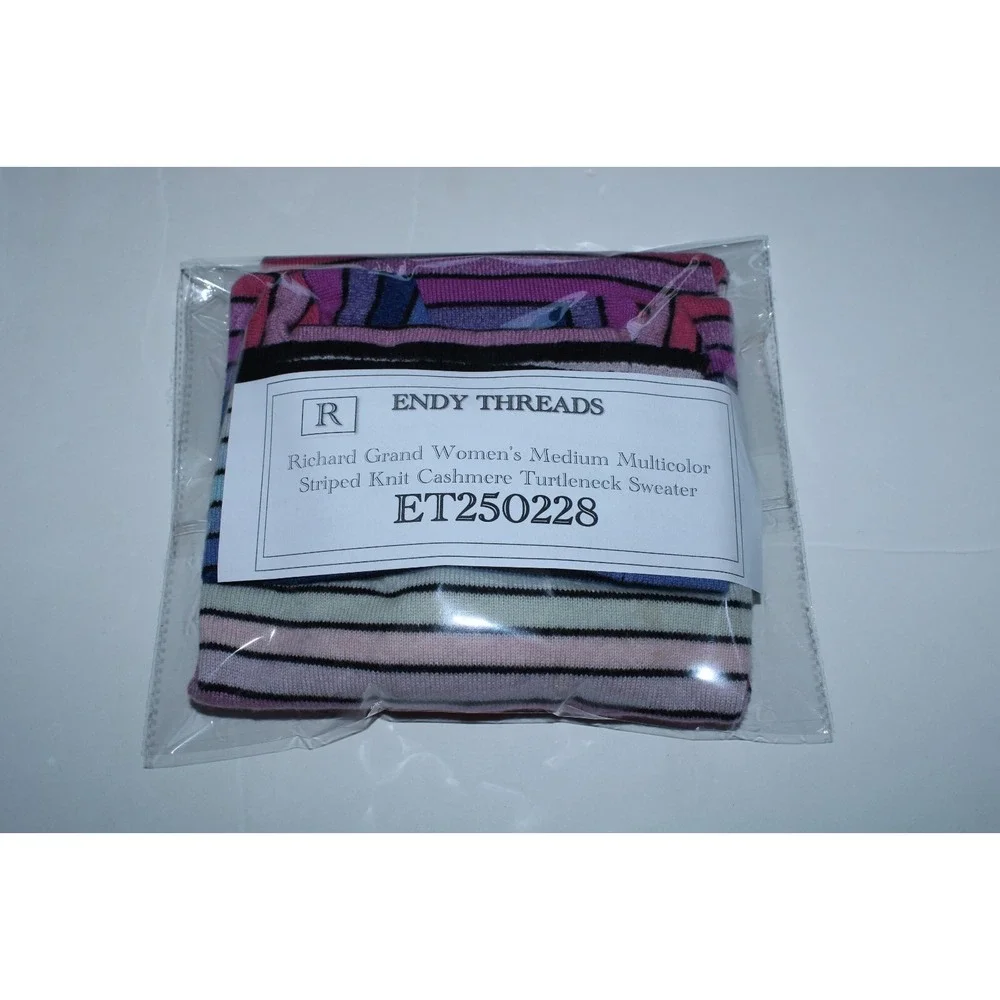 Richard Grand Women's Medium Multicolor Striped Knit Cashmere Turtleneck Sweater